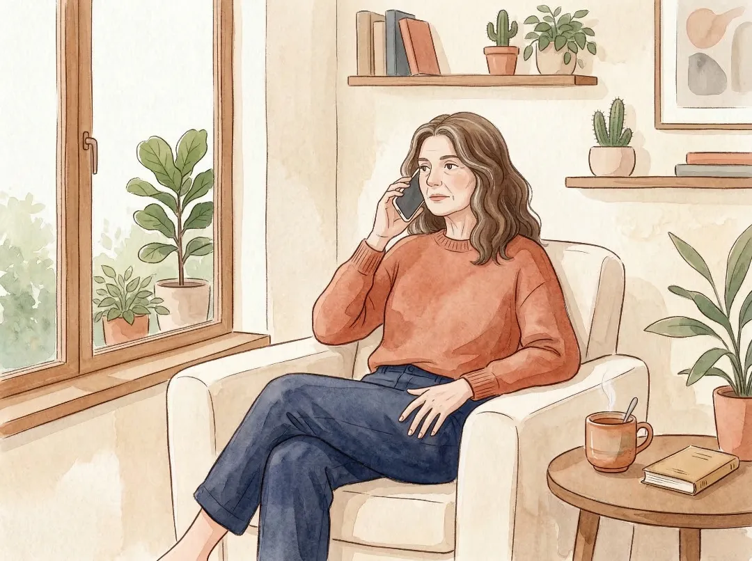 A person having a warm phone conversation at home